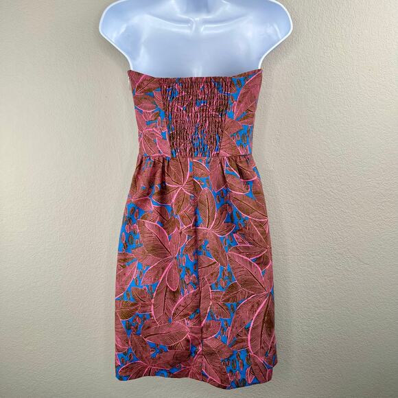 Rachel Roy Pink Green Tropical Linen Blend Pleated Strapless Mini Sheath Dress 0 - Picture 15 of 15